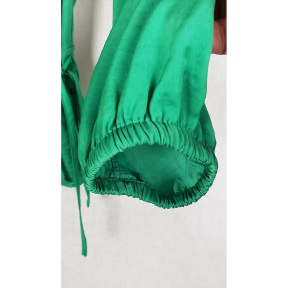 Banana Republic Womens Blouse Top M Kelly Green Satin Wrap Tie Waist Classy - Picture 6 of 10